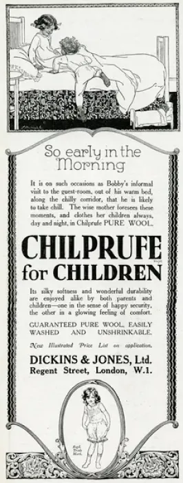 Framed Print : Advert for Chilprufe pure wool children clothes 1923