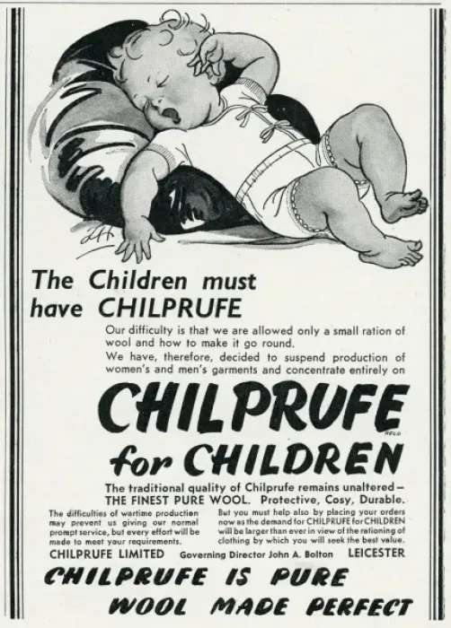 Framed Print : Advert for Chilprufe wool underwear for children 1941