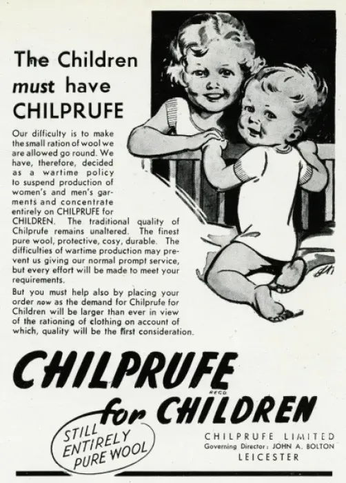 Framed Print : Advert for Chilprufe wool underwear for children 1941