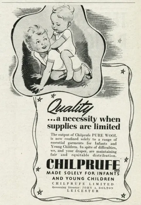Framed Print : Advert for Chilprufe wool underwear for children 1943