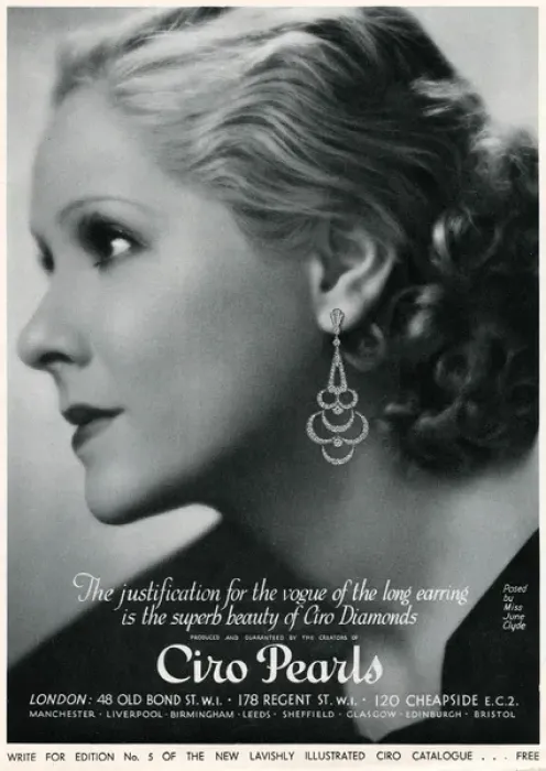 Framed Print : Advert for Ciro jewellery drop earrings 1933 Framed Print : Advert for Ciro jewellery drop earrings 1933