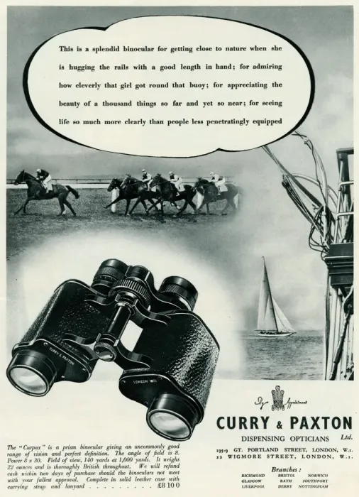 Framed Print : Advert for Curry & Paxton, binoculars 1934 Framed Print : Advert for Curry & Paxton, binoculars 1934