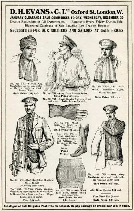Framed Print : Advert for D H Evans necessities for soldiers and sailors Framed Print : Advert for D H Evans necessities for soldiers and sailors