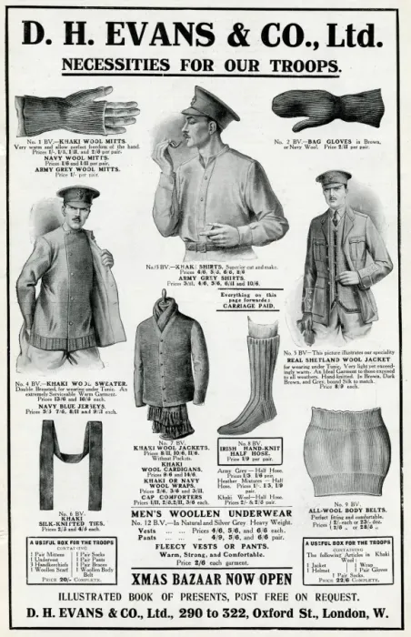 Framed Print : Advert for D H Evans necessities for soldiers and sailors Framed Print : Advert for D H Evans necessities for soldiers and sailors