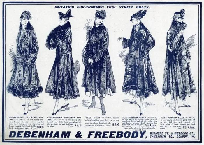 Framed Print : Advert for Debenham & Freebody fur trimmed coats 1914 Framed Print : Advert for Debenham & Freebody fur trimmed coats 1914