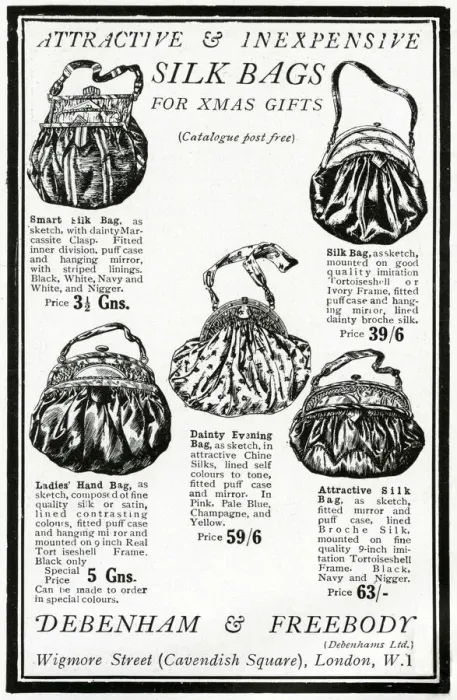 Framed Print : Advert for Debenham & Freebody womens silk bags 1922 Framed Print : Advert for Debenham & Freebody womens silk bags 1922