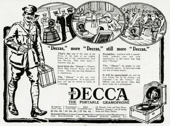Framed Print : Advert for Decca portable gramophone 1916 Framed Print : Advert for Decca portable gramophone 1916