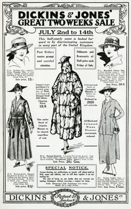 Framed Print : Advert for Dickins & Jones clothing sale 1917 Framed Print : Advert for Dickins & Jones clothing sale 1917