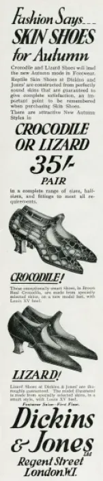 Framed Print : Advert for Dickins & Jones crocodile and lizard womens shoes Framed Print : Advert for Dickins & Jones crocodile and lizard womens shoes
