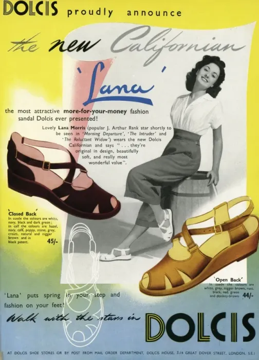 Framed Print : Advert for Dolcis peep toe sandals 1950