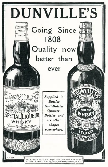 Framed Print : Advert for Dunvilles - Crowned King of Irish Whiskies 1924