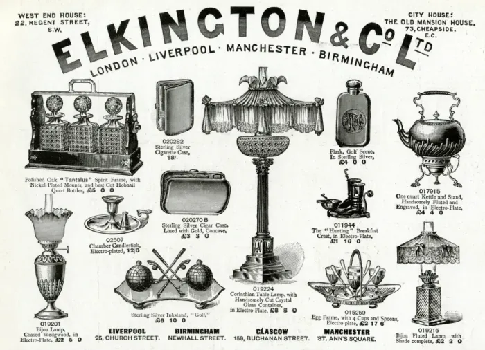 Framed Print : Advert for Elkington & Co Victorian items 1896 Framed Print : Advert for Elkington & Co Victorian items 1896