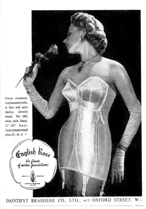Framed Print : Advert for English Rose dream corselette, 1952