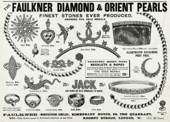 Framed Print : Advert for Faulkner diamond brooches 1896
