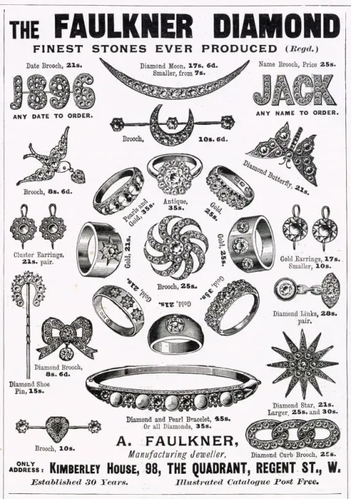 Framed Print : Advert for Faulkner diamond jewellery 1896 Framed Print : Advert for Faulkner diamond jewellery 1896