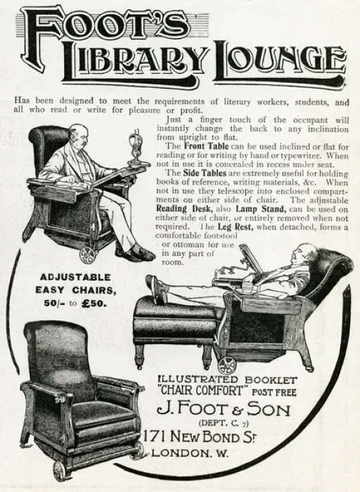 Framed Print : Advert for Foots library lounge chair 1906 Framed Print : Advert for Foots library lounge chair 1906