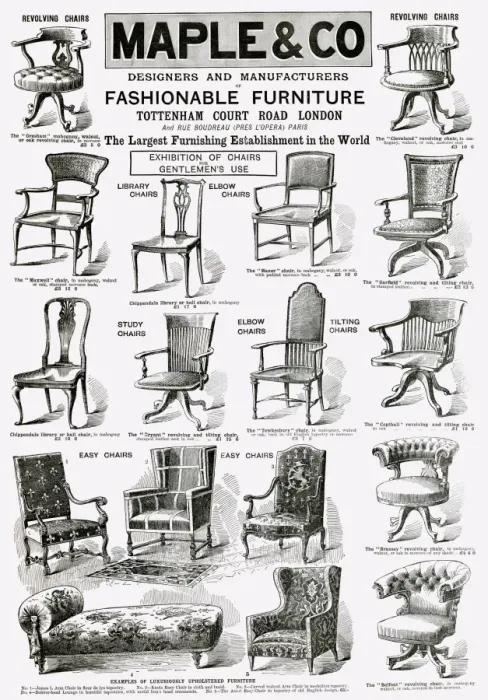 Framed Print : Advert for for Maple & Co chairs 1900 Framed Print : Advert for for Maple & Co chairs 1900