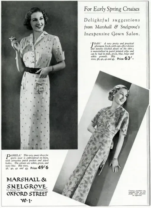 Framed Print : Advert for for Marshall and Snelgrove spring dresses 1937 Framed Print : Advert for for Marshall and Snelgrove spring dresses 1937