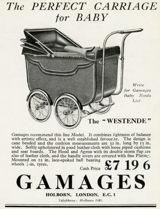 Framed Print : Advert for Gamages baby carriage 1930 Framed Print : Advert for Gamages baby carriage 1930