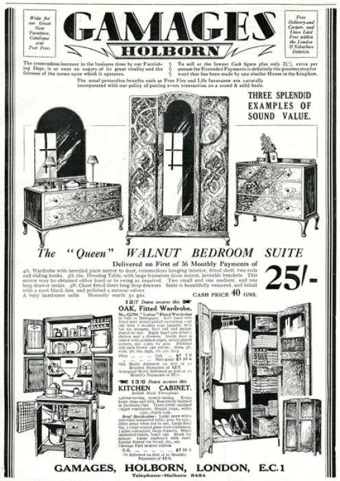 Framed Print : Advert for Gamages furniture 1929 Framed Print : Advert for Gamages furniture 1929