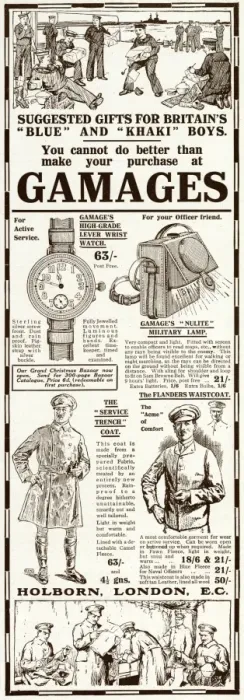 Framed Print : Advert for Gamages suggesting gifts for soldiers 1915 Framed Print : Advert for Gamages suggesting gifts for soldiers 1915