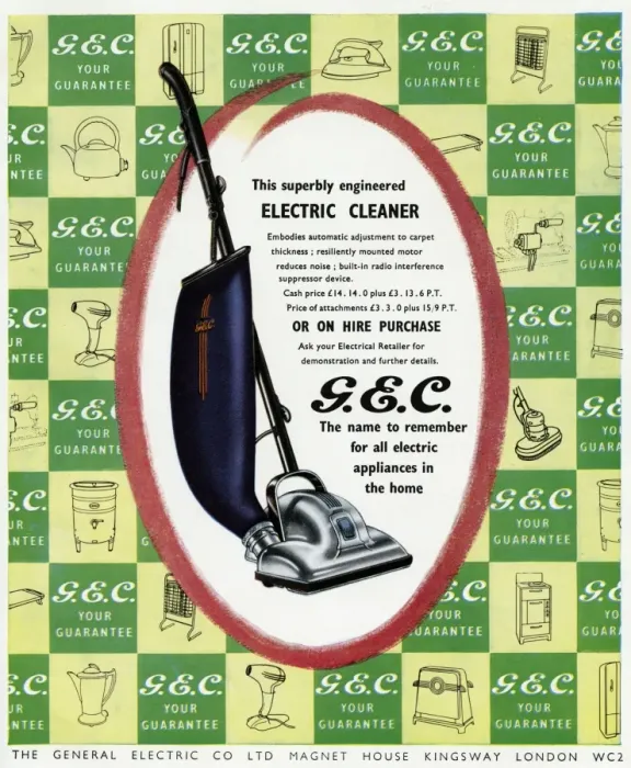 Framed Print : Advert for GEC Electric cleaner 1950