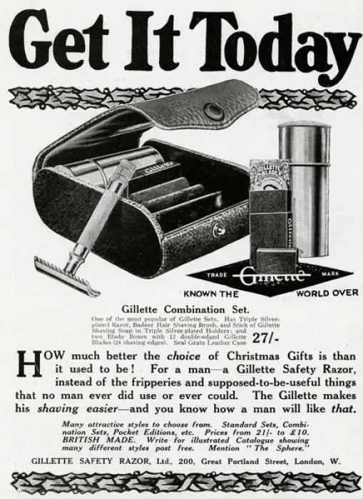 Framed Print : Advert for Gillette razor combination set 1915 Framed Print : Advert for Gillette razor combination set 1915