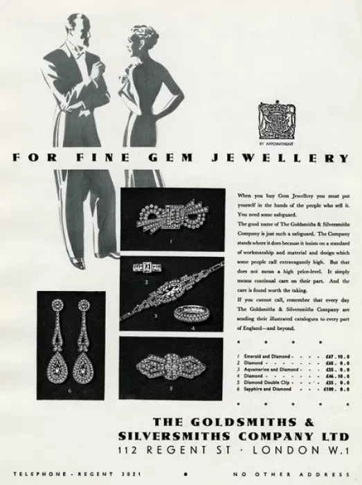 Framed Print : Advert for The Goldsmiths & Silversmiths Company 1937 Framed Print : Advert for The Goldsmiths & Silversmiths Company 1937