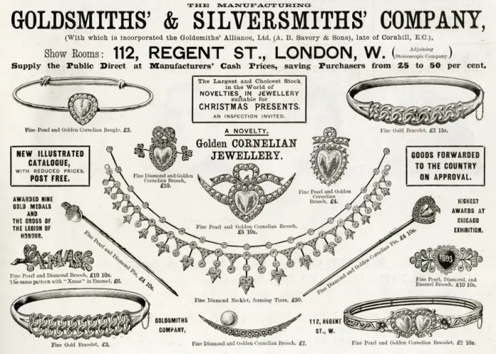 Framed Print : Advert for Goldsmiths & Silversmiths jewellery 1893