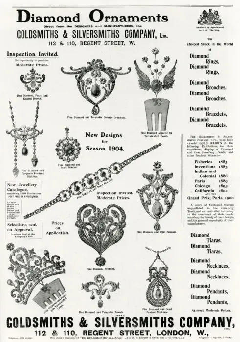 Framed Print : Advert for Goldsmiths & Silversmiths jewellery 1904 Framed Print : Advert for Goldsmiths & Silversmiths jewellery 1904