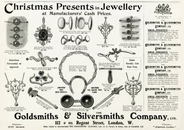 Framed Print : Advert for Goldsmiths & Silversmiths jewellery 1905 Framed Print : Advert for Goldsmiths & Silversmiths jewellery 1905