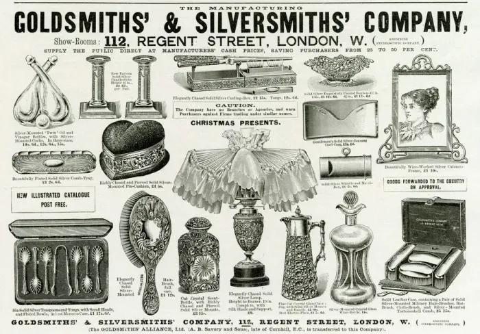 Framed Print : Advert for Goldsmiths & Silversmiths Victorian items 1896 Framed Print : Advert for Goldsmiths & Silversmiths Victorian items 1896