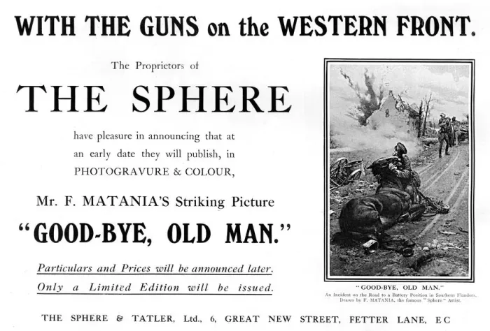 Framed Print : Ad for Goodbye, Old Man by Matania, WW1 Framed Print : Ad for Goodbye, Old Man by Matania, WW1