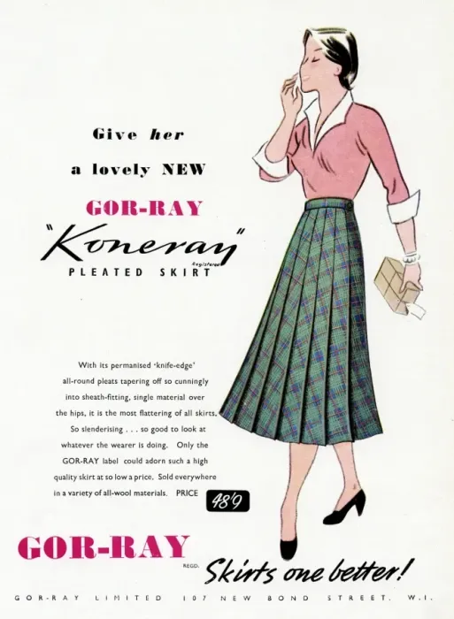 Framed Print : Advert for Gor-ray Koneray pleated skirts 1950 Framed Print : Advert for Gor-ray Koneray pleated skirts 1950