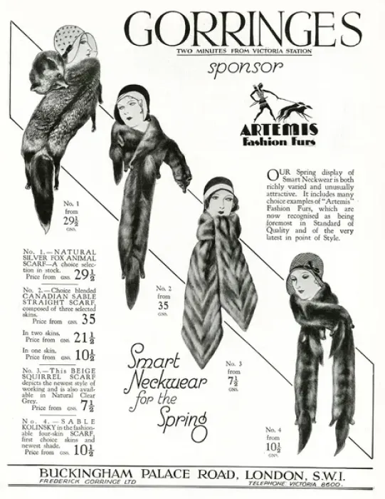 Framed Print : Advert for Gorringes: womens animal scarves 1930
