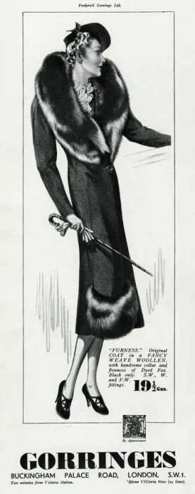 Framed Print : Advert for Gorringes womens dyed fox collar coat 1937 Framed Print : Advert for Gorringes womens dyed fox collar coat 1937