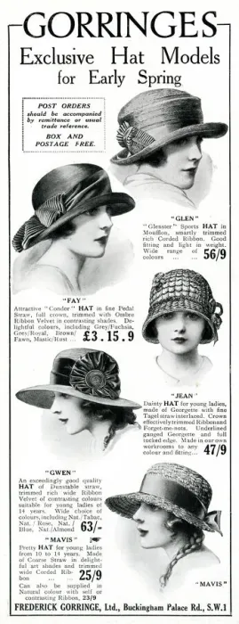 Framed Print : Advert for Gorringes womens early spring hats 1923 Framed Print : Advert for Gorringes womens early spring hats 1923