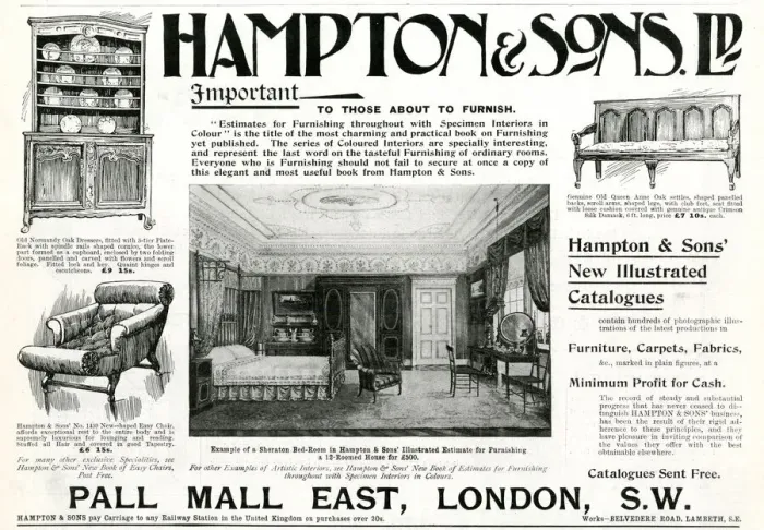 Framed Print : Advert for Hampton & Sons furniture 1899 Framed Print : Advert for Hampton & Sons furniture 1899