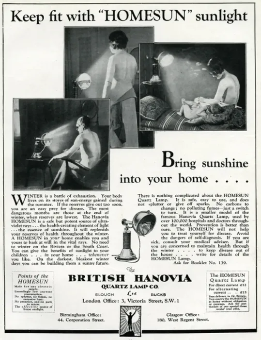Framed Print : Advert for Hanovia sunlamp 1929 Framed Print : Advert for Hanovia sunlamp 1929