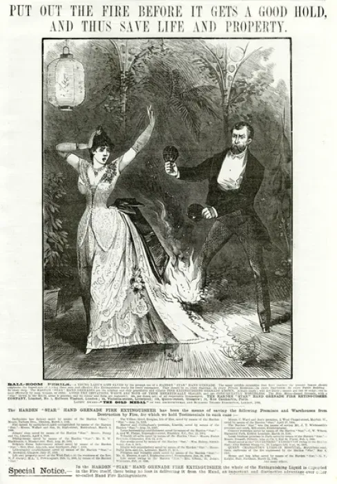 Framed Print : Advert for Harden hand granade fire extinguisher 1886 Framed Print : Advert for Harden hand granade fire extinguisher 1886