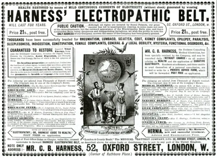 Framed Print : Advert for Harness Electropathic corset belts 1888 Framed Print : Advert for Harness Electropathic corset belts 1888