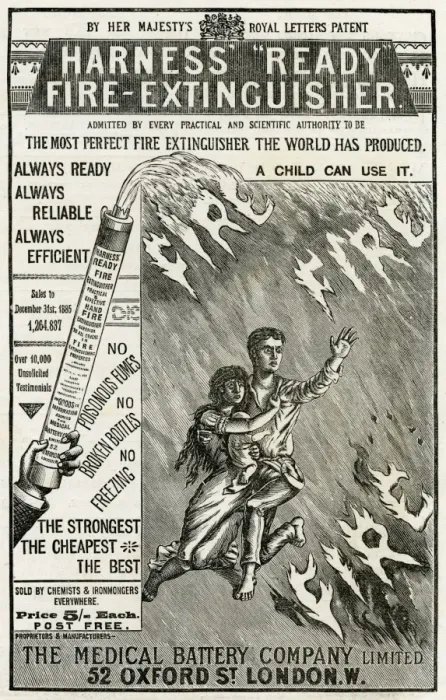 Framed Print : Advert for Harness ready fire-extinguisher 1886 Framed Print : Advert for Harness ready fire-extinguisher 1886