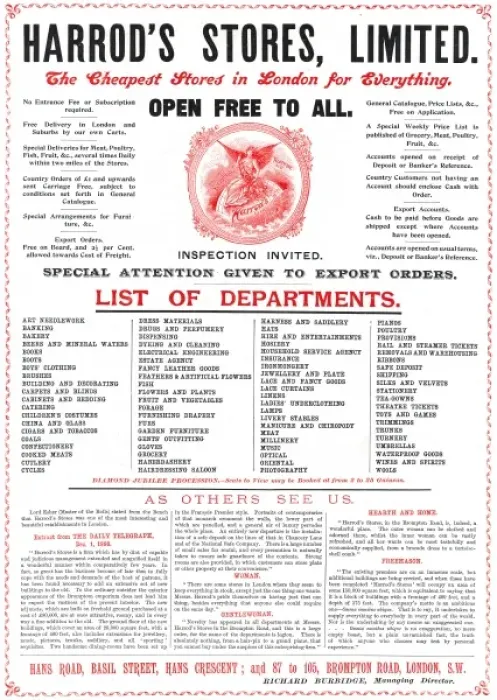 Framed Print : Advertisement for Harrods Department Store, 1897 Framed Print : Advertisement for Harrods Department Store, 1897