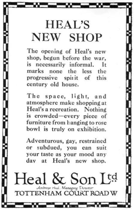 Framed Print : Advertisement for Heals - new store opening Tottenham Ct Rd