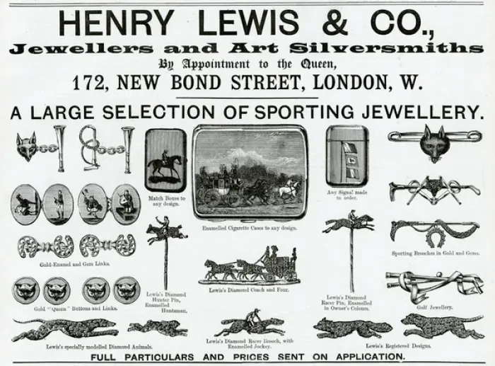 Framed Print : Advert for Henry Lewis & Co novelty sporting jewellery 1893 Framed Print : Advert for Henry Lewis & Co novelty sporting jewellery 1893