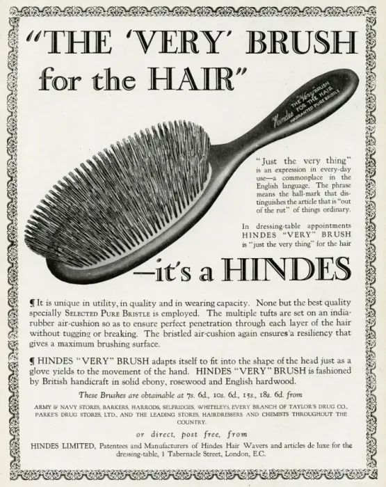Framed Print : Advert for Hindes hair brushes 1923 Framed Print : Advert for Hindes hair brushes 1923