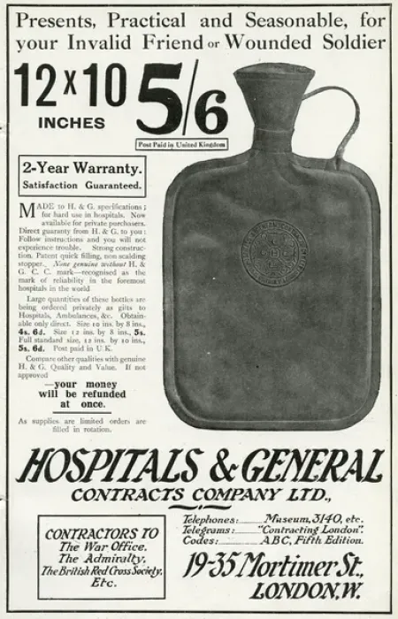Framed Print : Advert for hot water bottles for wounded soldiers Framed Print : Advert for hot water bottles for wounded soldiers
