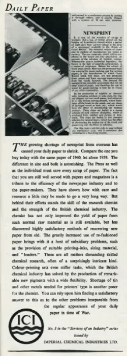 Framed Print : Advert for Imperial Chemical Industries; shortage of paper Framed Print : Advert for Imperial Chemical Industries; shortage of paper