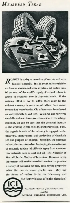 Framed Print : Advert for Imperial Chemical Industries; shortage of rubber Framed Print : Advert for Imperial Chemical Industries; shortage of rubber