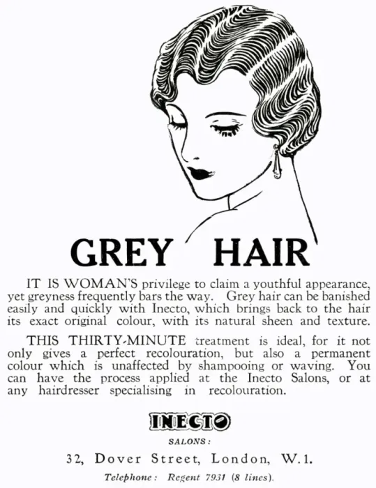 Framed Print : Advert for Inecto Salons: unwanted grey hair 1930 Framed Print : Advert for Inecto Salons: unwanted grey hair 1930